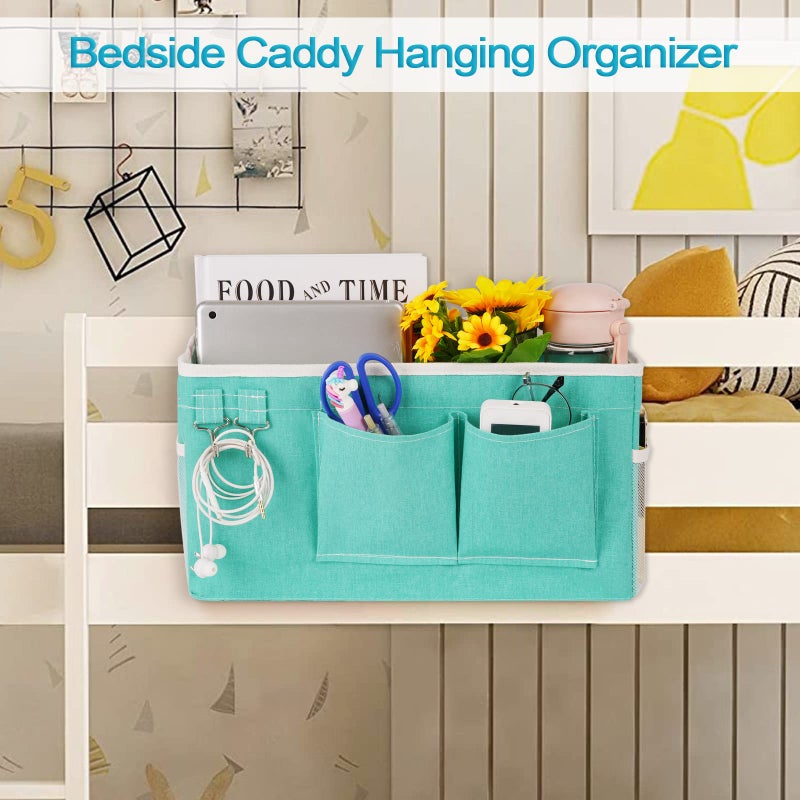 Loghot Bedside Caddy/Bedside Storage Bag Hanging Organizer for Bunk and Hospital Beds,Dorm Rooms Bed Rails,Can be Placed Glasses,Books,Mobile Phones,Keys (Green) - Image 2